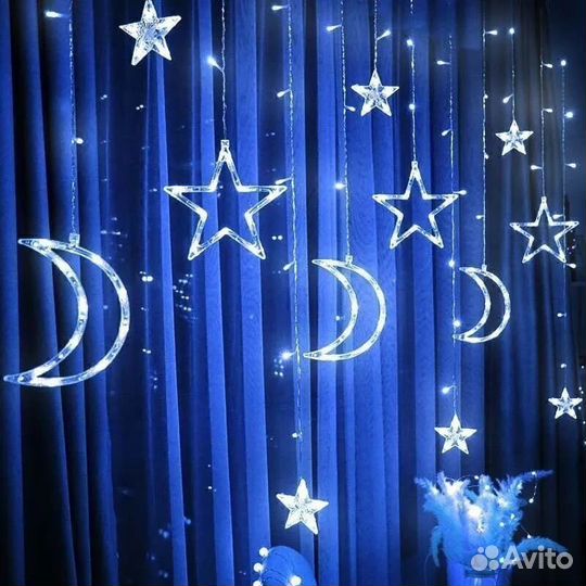 Гирлянда снежинки и звезды