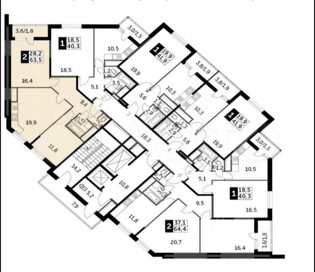 2-к. квартира, 64 м², 7/25 эт.
