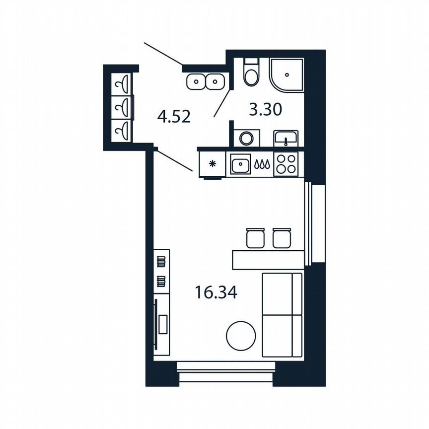 Квартира-студия, 24,2 м², 2/12 эт.