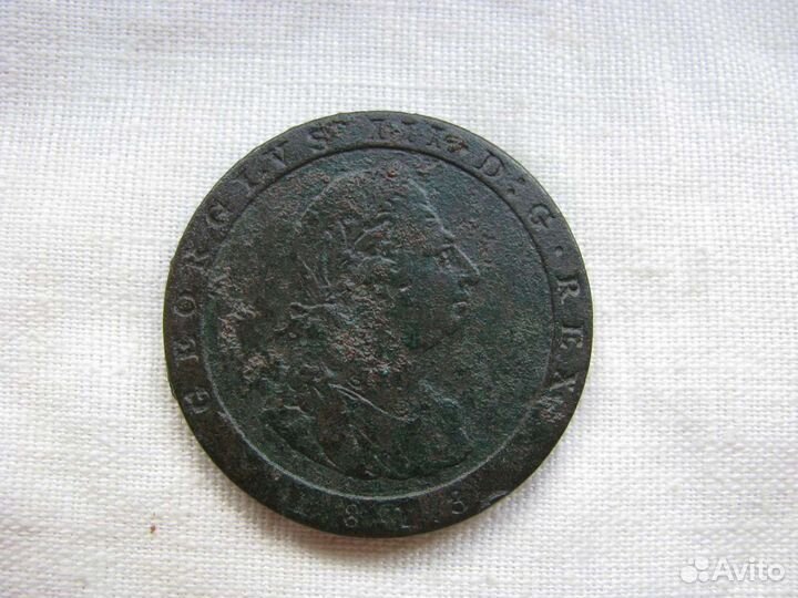 Иностранная Монета островмэн1/2пенни 1813 Георг 3