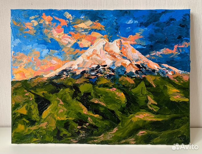 Картина маслом на холсте Эльбрус горный пейзаж