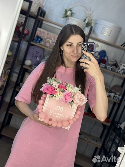 Букет в шляпной коробке из мыльных цветов