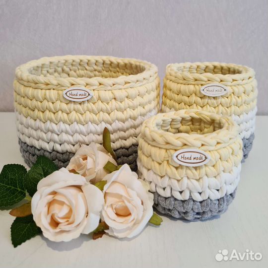 Вязаные корзинки из трикотажной пряжи на заказ