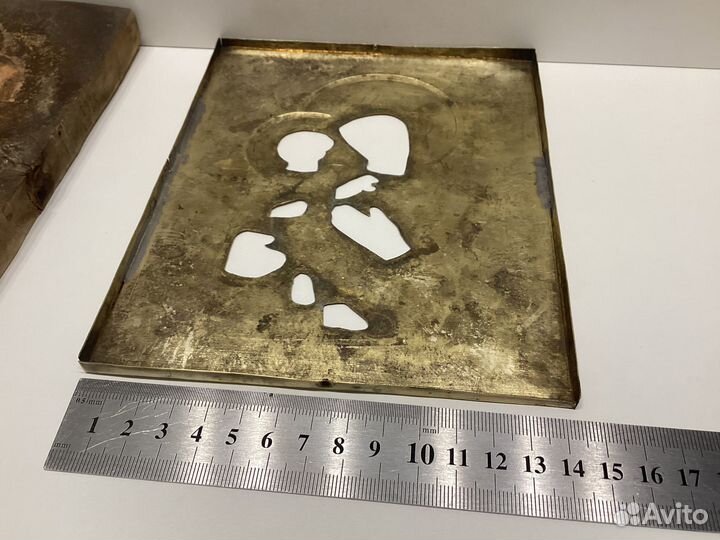 Старинная икона Штихель латунь