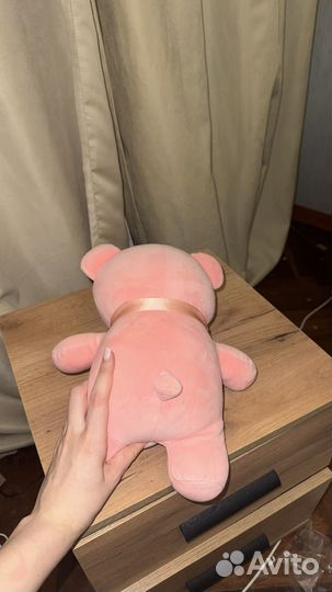 Плюшевый мишка розовый бархатный