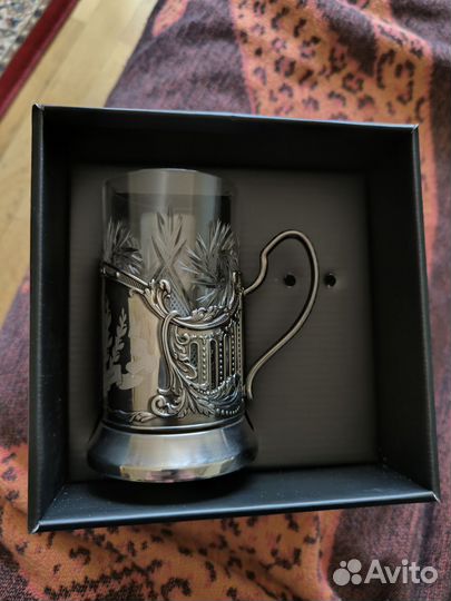 Подстаканник со стаканом мельхиор. Новый