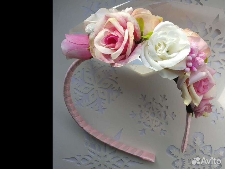 Ободок с цветами розами венок на голову выпускной