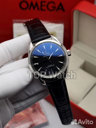 Мужские часы Omega aqua terra на кожанном ремешке