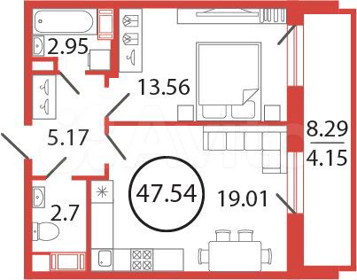 1-к. квартира, 47,5 м², 3/12 эт.