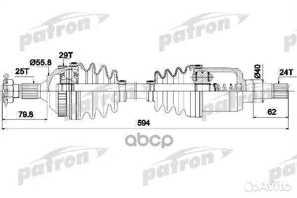 Полуось левая 25x603.5x55.7x24 ABS: 29T peugeot