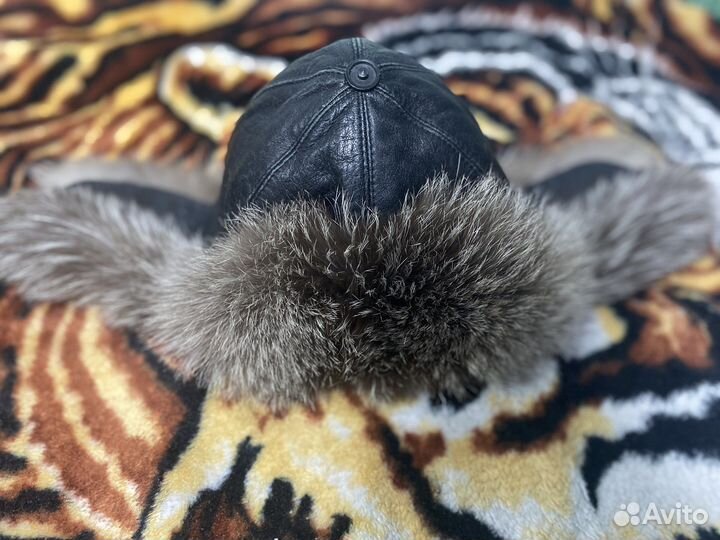 Шапка ушанка натуральный мех, натуральная кожа