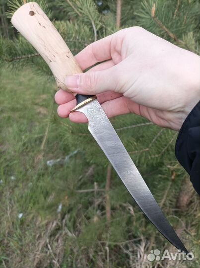 Филейный нож ручной работы из дамасской стали