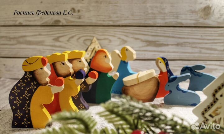 Композиция Рождество Ручная Роспись Игрушки из дер