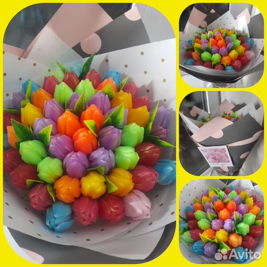 Обьемные букеты тюльпанчиков на заказ,мыло ручной