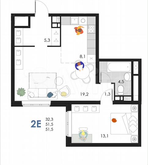2-к. квартира, 51,5 м², 3/6 эт.