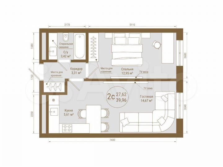 2-к. квартира, 40 м², 9/25 эт.