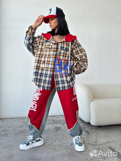 Стильная комбинированная рубашка (42-52)