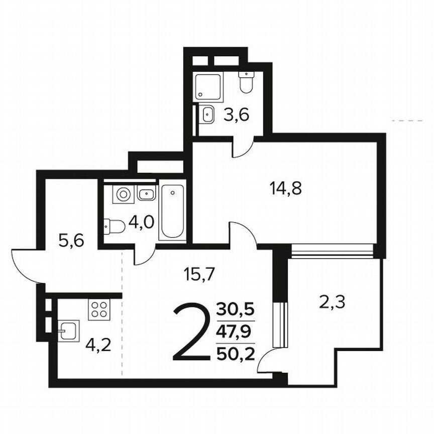 2-к. квартира, 50,2 м², 1/11 эт.