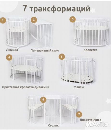 Кроватка детская круглая/овальная,трансформер 7в1