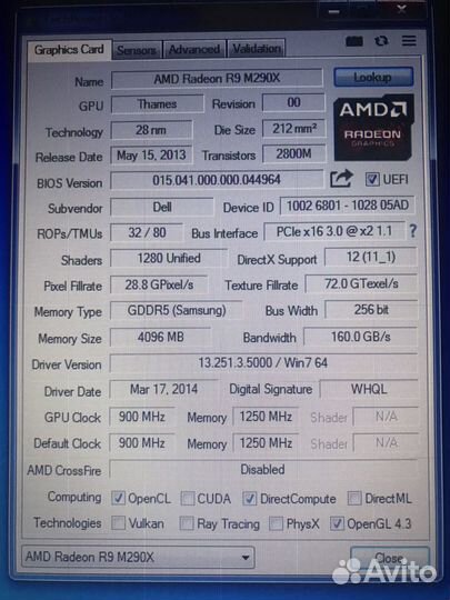 Дискретная видеокарта AMD R9 M290X Alienware dell