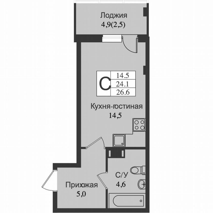 Квартира-студия, 28,9 м², 12/15 эт.