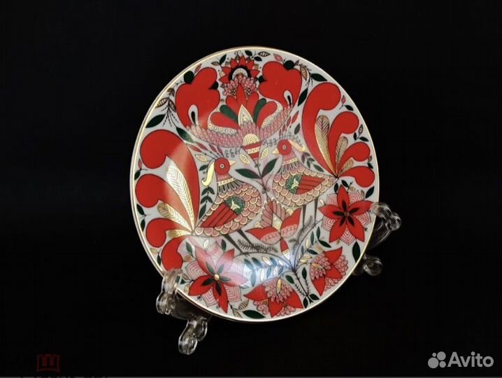 Антикварная Тарелка панно настенная петухи лфз