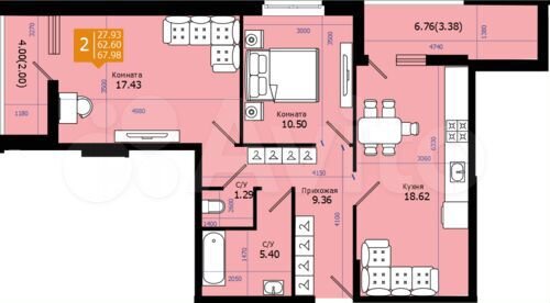 2-к. квартира, 68 м², 6/8 эт.