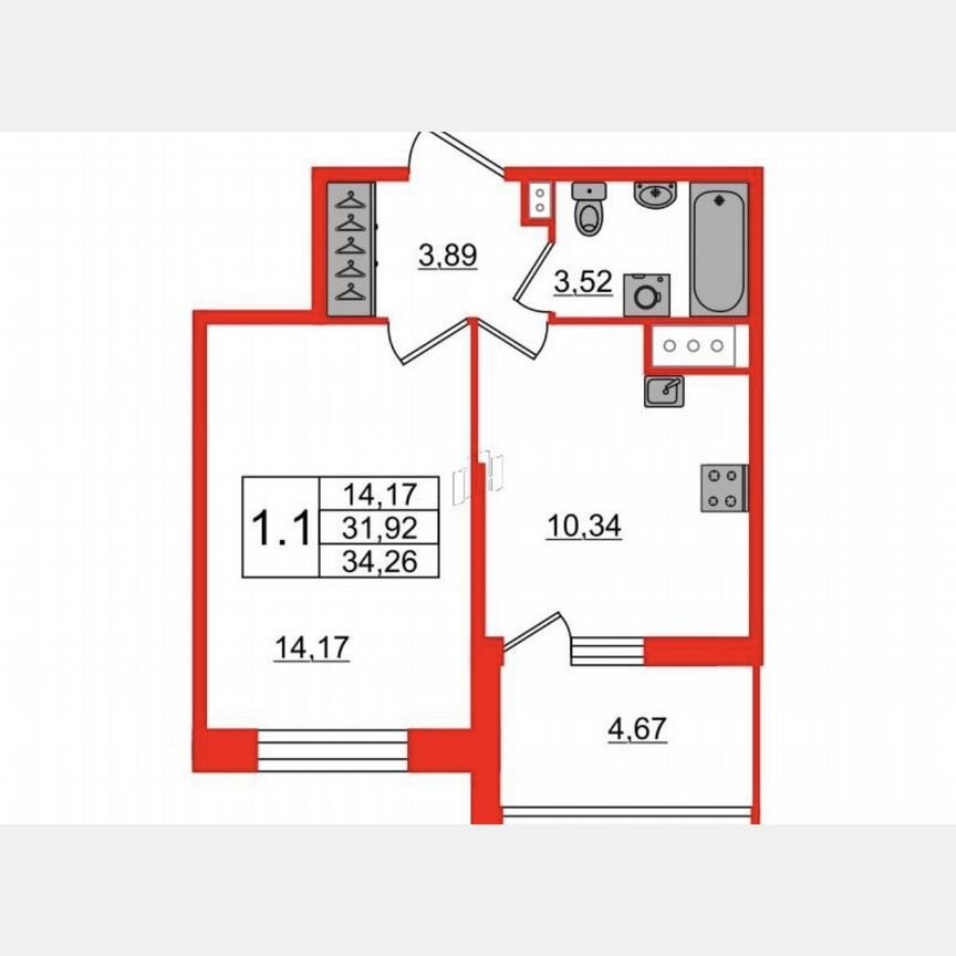 1-к. квартира, 31,9 м², 7/12 эт.