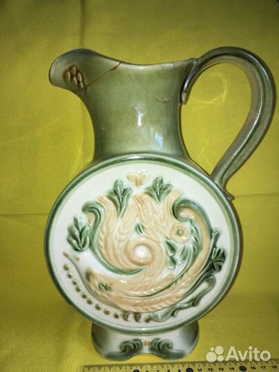 Кувшин СССР большой зеленый с ручкой колосья
