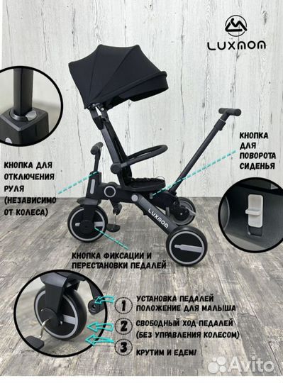 Велосипед складной 3-колесный luxmom 368 черный