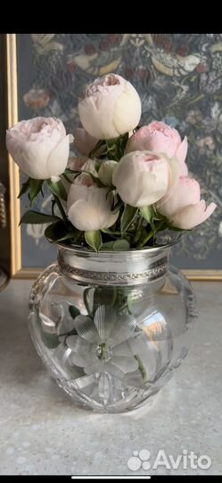 Хрустальная ваза с серебряным ободом.Франция