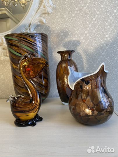 Ваза и фигурка цветное стекло