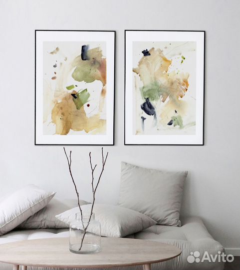 Картины абстракция акварель диптих 55 х 38 см