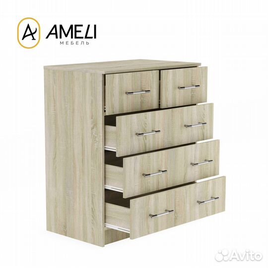 Комод 5 ящиков, классика 80х80 см, Дуб Сонома