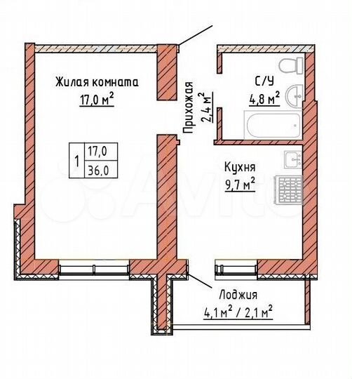 1-к. квартира, 36 м², 3/16 эт.