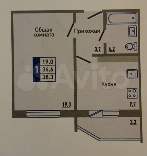 1-к. квартира, 38,3 м², 14/16 эт.