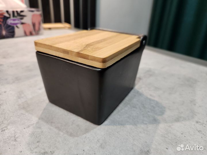 Сахарница, банка для соли 300 мл бамбуковая крышка