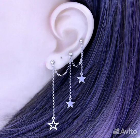 Серьги медицинская сталь звёзды