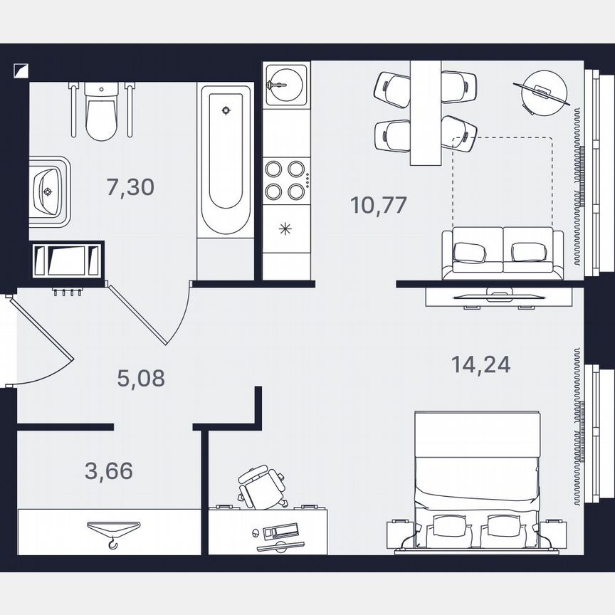 1-к. апартаменты, 41,1 м², 13/24 эт.