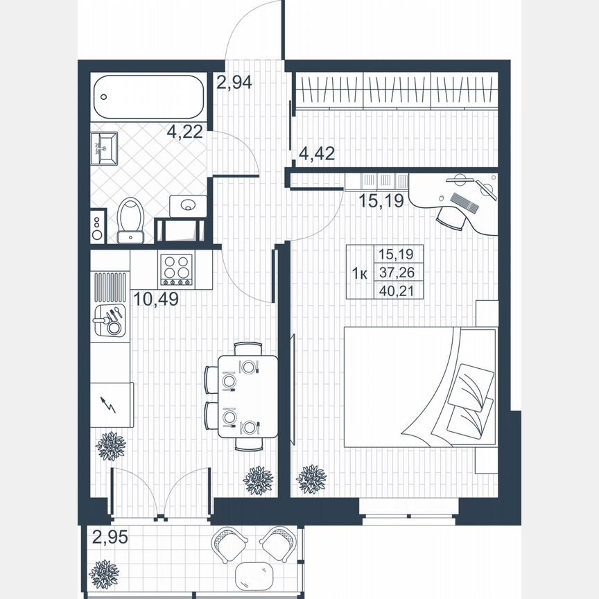 1-к. квартира, 38,1 м², 7/8 эт.