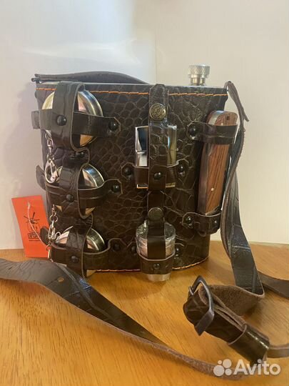 Фляга походная Экспедиция Новая в кожаном чехле