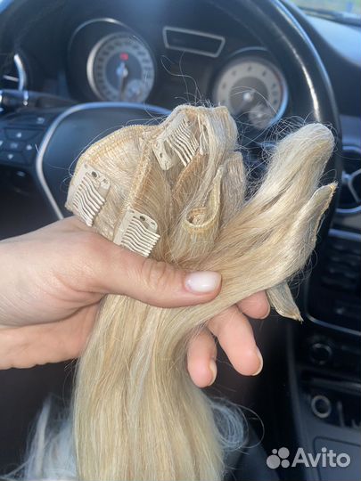 Волосы на заколках натуральные блонд