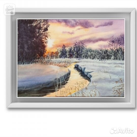 Картина акварель ручная работа Тревожный закат