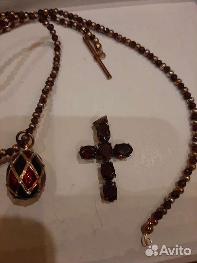 Ожерелье,крест, Натуральный гранат