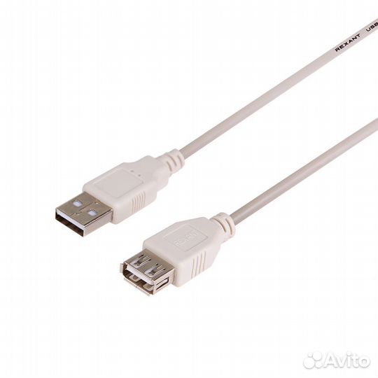 Шнур USB 2.0 (шт. USB А - гн. USB А), 1.8 M rexant