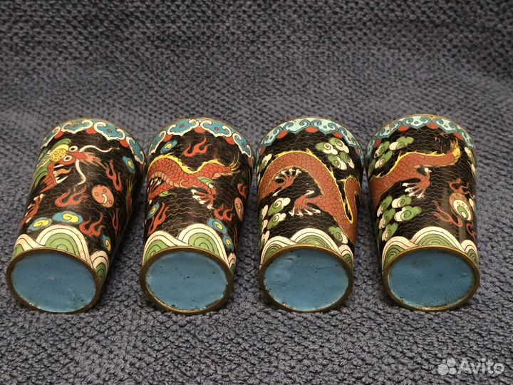 Четыре старинных стакана клуазоне 19 век