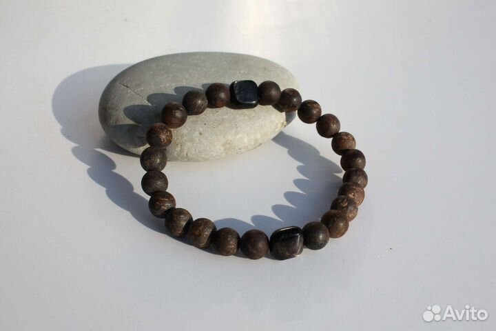 Новый мужской браслет из камня бронзит гиперстен