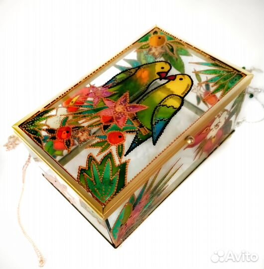 Шкатулка стеклянная с витражной росписью