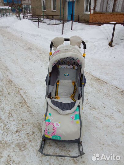 Детские санки коляска с большими колесами