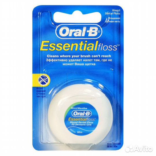 Нить зубная oral-B Essential вощеная мятная 50м